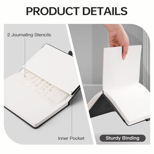 Image of EMSHOI Dotted Journal Notebook, 192 Pages, A5 Size (5.7'' x 8.3'') | Leather Hardcover, 100 GSM Thick Paper, for Journaling, Planning, Tracking & Sketching, Sun Debossed (Black)