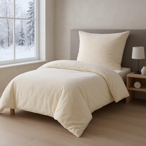 MALIKA Winter Plüsch Bettwäsche Nicky-Teddy Cashmere Coral Fleece 135x200 155x220 200, Größe:135 x 200 cm, Designe:Creme