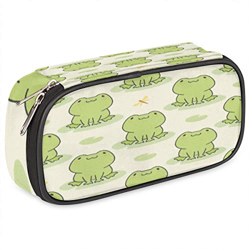 Image of Pardick Cute Frog Big Capacity Pencil Pen Case Animal Frog Large Pencil Pouch with Zipper Compartments Pencil Bag for Boys Girls Adults Student Office School Supplies