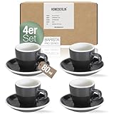 HOMEBERLIN® Barista Pro Espressotassen Set - 4x 80ml Espresso Tassen Set - Premium Espressotassen dickwandig aus hochwertigem Steingut inkl. Untertassen - 100% Handfertigung - Espresso Cups