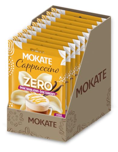 MOKATE - Cappuccino ZERO Vanille & Creme - 10er Pack - 10x20g - Ohne Zuckerzusatz Instant-Cappuccino mit Vollmundigem Geschmack - Ohne Palmöl, Mit Stevia & Ballaststoffen Kaffeepulver