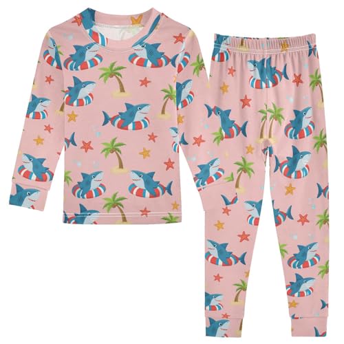 Pajama Sets Long Sleeve Shark Lifebuoy Palm Starfish Soft Comfy Sleepwear 2 Piece PJS 3-8T
