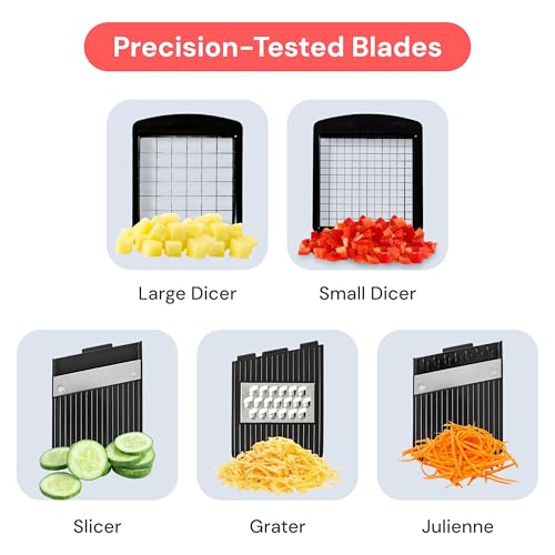 Fullstar Mandoline Slicer for Kitchen - Vegetable Chopper, Onion Potato Food Veggie Fruit Slicer and Cutter with Container, Kitchen Gadgets & Gifts, Home Essentials (6 in 1, Black/White)