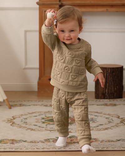 Image of Jecson Baby Girl Clothes Toddler Outfits Quilted Heart Sweatshirt & Jogger Pants Fall Winter Sweatsuit 2Pcs Sets 3M-4T