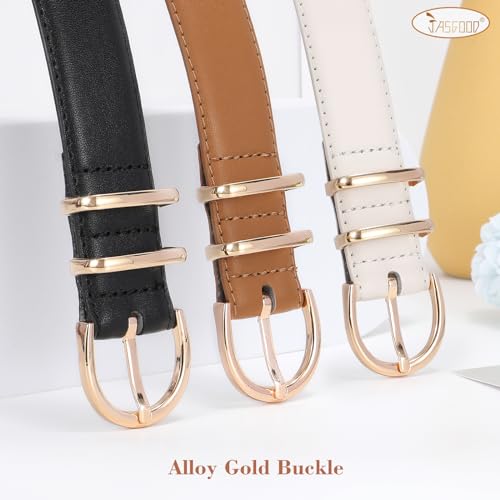 JASGOOD 3 Pack Women Leather Belt for Jeans Fashion Ladies Belts for Pants Dresses With Gold Buckle,Fit Size 47"-52"3