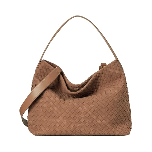 Image of Woven Suede Tote Bag for Women Faux Suede Hobo Bag Slouchy Shoulder Bag Soft Woven Handbag