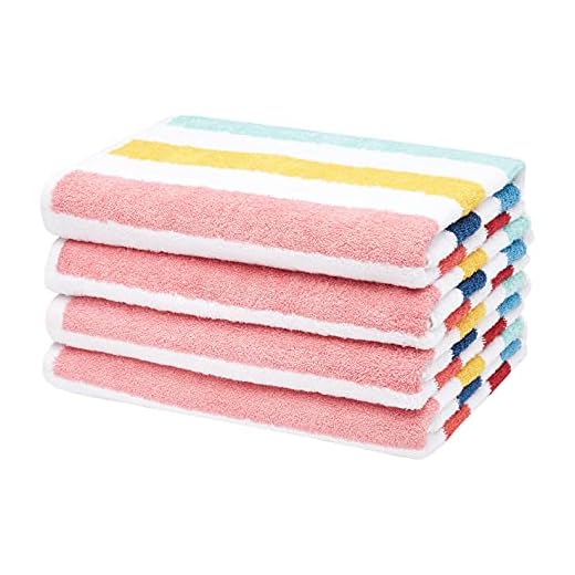 Amazon Basics Cabana Stripe Beach Towel - Pack of 4, Rainbow