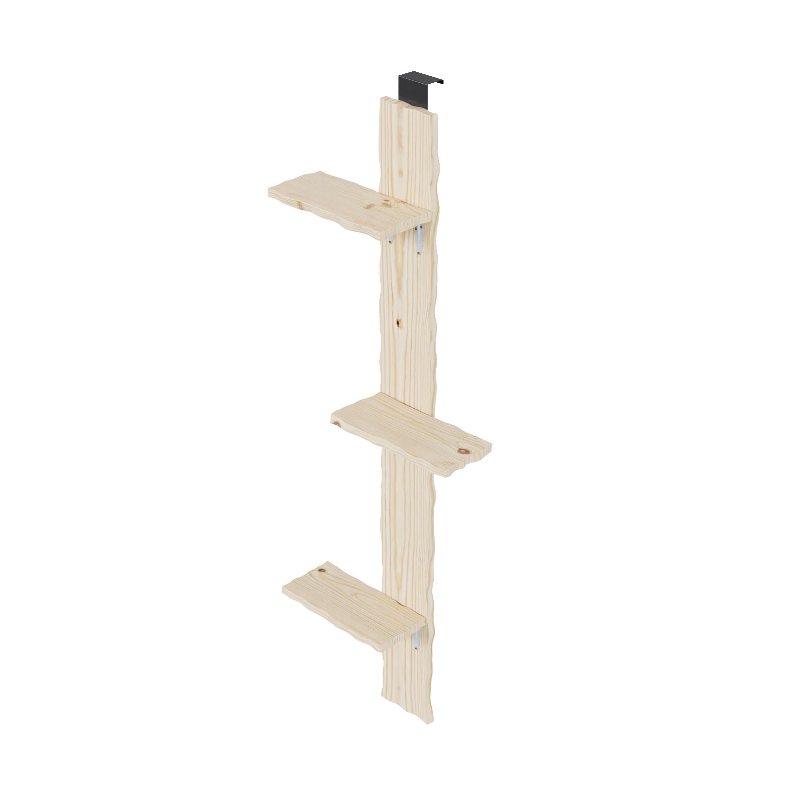 QLS Escalera para Gatos 180 cm, 3 peldaños, Pino sin Tratar | Estructura de 2 piezas con kit completo y 2 soportes para montar dentro o fuera de la puerta