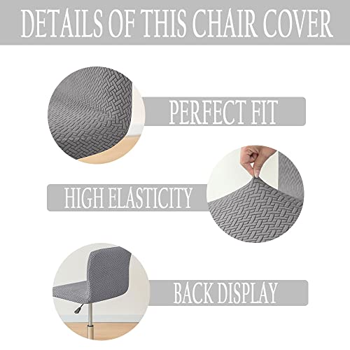 Set Of 4 Stretch Spandex Jacquard Armless Square Swivel Bar Stool Chair Cover Slipcovers Washable Removable Chair Cover Protecter With Low Short Back For Dining Room (Black Grey, Set Of 4) #TOP2