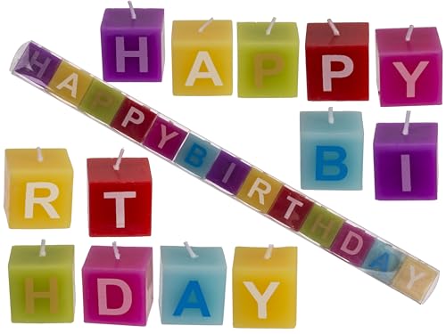 Out of the Blue 181003 - Farbige Kerzenblöcke mit Schrift, Schriftzug Happy Birthday, jeder Würfel ist ca. 3 x 3 x 3 cm