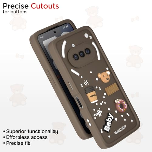 Image of Pikkme Back Cover for Nothing Phone 3a 5G | Cute Fun Cartoon 3D Bear Silicone Full Body Protection Bumper Case (Brown)