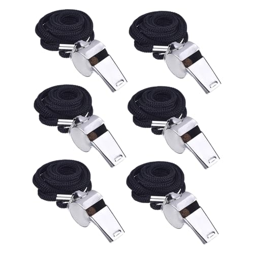 6 silbatos deportivos de metal inoxidable con cordón miniatura 1