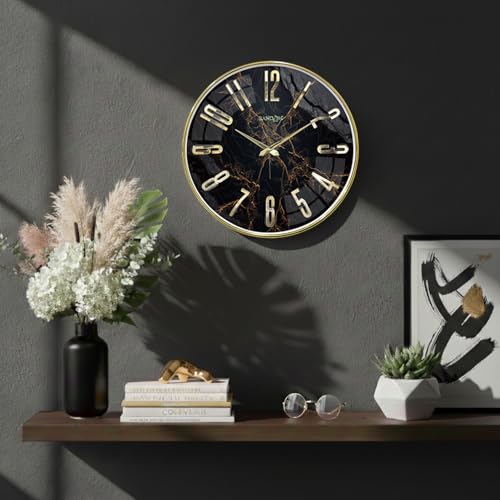 Image of RANDOM Silent Wall Clock, Non-Ticking Quartz Movement, Foiling Ring and 3D Numbers (Gold Accent)