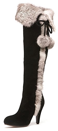 APHNUS Womens Boots Winter Fur Snow Tall Over The Knee Thigh High Boots
