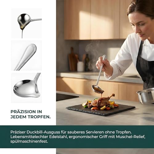 2 x 20.5 cm stainless steel sauce spoons, sauce ladle, sauce ladle with pourer, ladle kitchen, long spoon, for soup sauces, gravies, dressings, silver — view 3