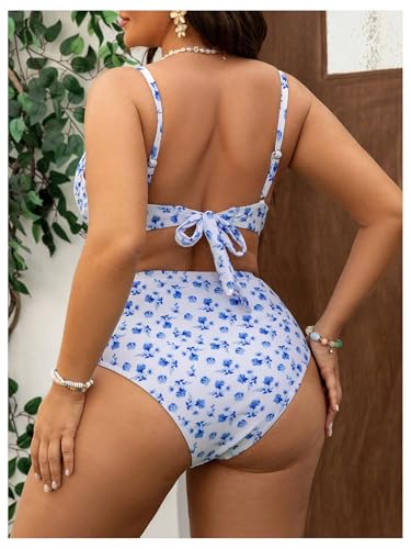 WDIRARA Women's Plus Size Bikini Set Floral Print Swimsuit High Waisted 2 Piece Bathing Suit2