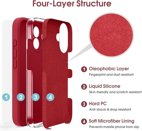 Image of mobistyle Designed for iPhone 16 Plus Soft Liquid Silicone Slim Protective with Microfiber Lining Phone Back Cover Case for iPhone 16 Plus (Red)