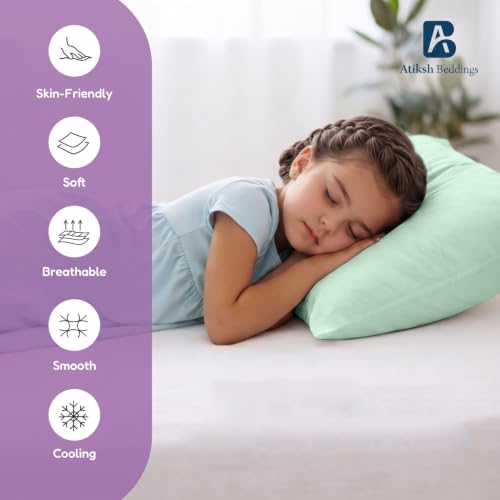 Image of Atiksh Beddings 16x22 Youth Pillowcase, Pack of 2 Toddler Travel Pillow Cases, 100% Egyptian Cotton, 600 Thread Count, Zipper Closure, Small Kids Pillowcase for Travel, Apple Green