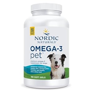 Nordic Naturals Omega-3 Pet, Unflavored – 180 Soft Gels – 320 mg Omega-3 Per Soft Gel – Fish Oil for Dogs with EPA & DHA – Promotes Heart, Skin, Coat, & Immune Health