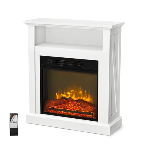 Bonnlo 30''H Freestanding Electric Fireplace Stove w/Remote & Timer, Realistic Fake Fireplace Heater w/ 6 Flame Colors, 5 Flame Brightness & Wood Mantel for Indoor Home Bedroom Living Room, 1400W