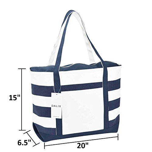 Bolso tipo tote de lona algodón rayada azul marino miniatura 2