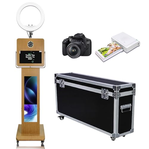Specchio Photo Booth 15,6 pollici Touch Screen PhotoBooth Selfie Machine con display LCD da 29 pollici Photo Booth macchina per foto per feste di compleanno eventi (imitazione venatura del legno