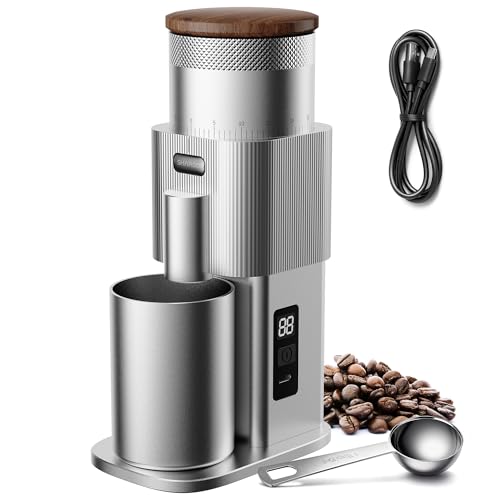 Image of SHARDOR All-Metal Single-Dose Coffee Grinder – Quiet DC Motor, Home-use Espresso Grinder, Burr Coffee Grinder, with 80 Settings and an LED Power Display,Silver