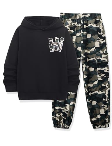 Boys Clothes Long Sleeve Hooded Sweatshirt Top Camouflage Sweatpants Fall Winter Kid Outfits Set 6-14T