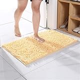 Chenille-Badematte mit rutschfester TPR-Latex-Unterseite und saugfähiger, rechteckiger Teppich zum Schutz der Böden vor Feuchtigkeit und zur Erhöhung der Sicherheit (Beige Gelb)