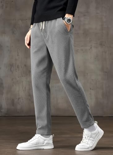 Image of SMOWKLY Men's Ribbed Casual Trousers | Cotton Blend Drawstring Elastic Waist Pants for Men | Comfortable Breathable Lounge Pants | Relaxed Fit Stylish Summer Bottom Wear for Men