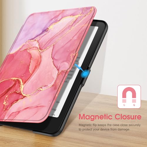 Image of Fintie Case for 7 inch All-New Kindle Paperwhite (12th Generation, 2024) and Kindle Colorsoft Signature Edition - Slim Lightweight Shell PU Leather Protective Cover with Auto Sleep /Wake, Marble Pink