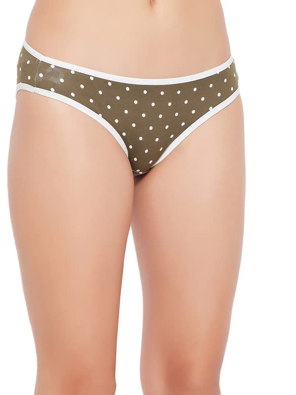Image of Clovia Women's Cotton Low Waist Polka Print Bikini Panty in Green
