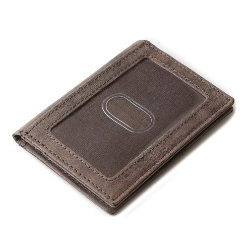 Image of Genuine Leather RFID Blocking Card Holder Wallet for Men - Slim Minimalist Front Pocket Wallet with Card Puller & ID Window - Holds 10 Cards