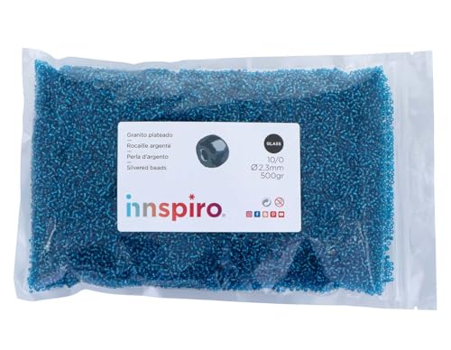 Glasstein, rund, silberfarben, nautischblau, 2,3 mm, 10/0, 500 g.
