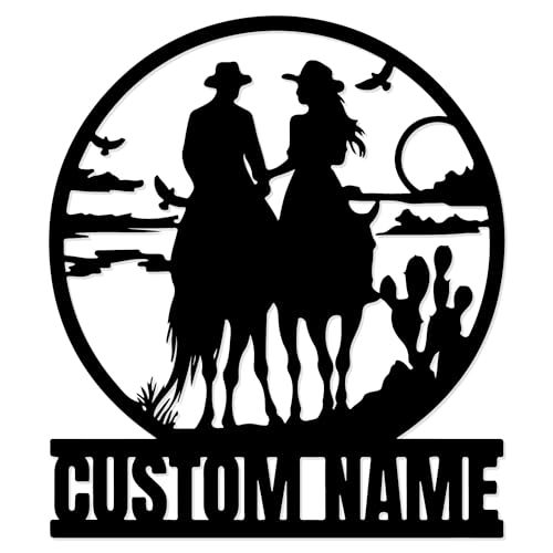 Custom Cowboy and Horse Metal Sign, Personalized Cowboy Metal Wall Art,Personalized Cowboy and Cowgirl Couple Sign, Personalized Cowboy Name Sign, Cowboy Home Decor,Knight Decoration (Style-8)