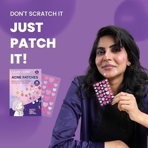 Image of Hydrocolloid Acne Pimple Patch with Tea Tree Oil & Calendula | Fast Healing | Absorbs Pus & Oil | Waterproof & Skin-Friendly Pimple Patches | Pink Heart Shape - 36 Patches.
