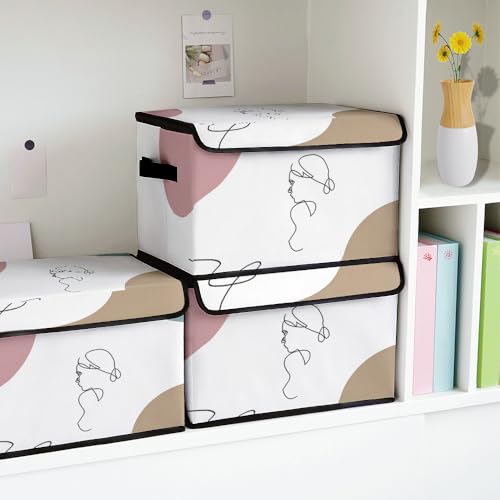 Image of Stackable Clothes Storage Bins with Lids 3 Pack. | Closet Organizers Fabric Cat Printing Box for Home and Office,Blanket Clothes Organizers,Under Bed Storage Containers