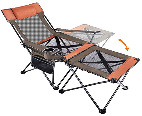 Sykooria アウトドア チェア 2IN1 キャンプ椅子 リクライニングチェア (オレンジ)