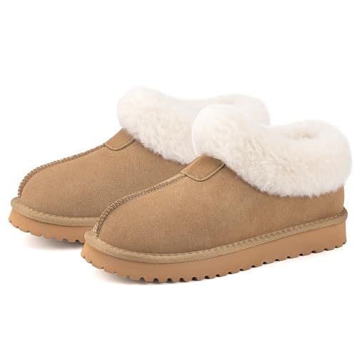 Mishansha Mujer Zapatos Invierno Zapatillas de Estar por Pantuflas Cálido Zapatillas Felpa Antideslizantes Caqui Gr.40