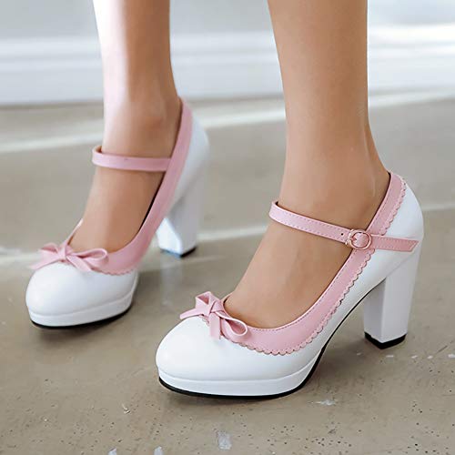 Caradise Womens Sweet Shoes Chunky Platform Mary Janes Pumps with Bow3