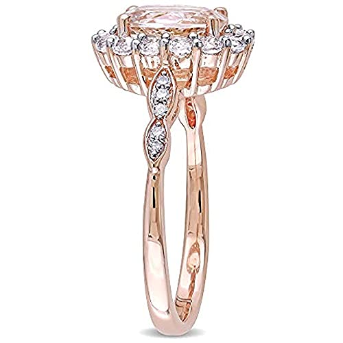 V Touch Oval Cut Created Morganite & White Diamond-Accent 14K Rose Gold Plated 925 Sterling Silver Engagement Vintage Halo Ring For Womens3