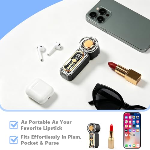Image of Portable Handheld Mini Fan, Hand Held fans with 1-100 Speeds & Digital Display, 22000RPM Turbo Pocket Fan, USB-C Rechargeable Personal Small Fan with Emergency LED Light for Travel, Makeup, Black