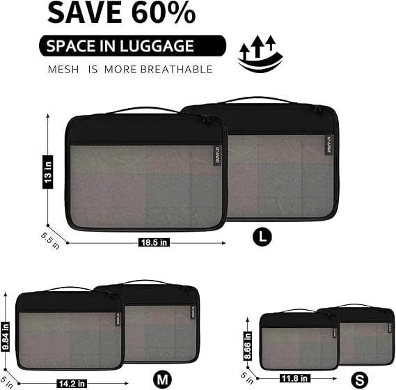 Packing Cubes Organizer Bags For Travel Accessories Packing Cube Compression 6 Set For Luggage Suitcase (Black)2