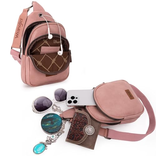 Image of Wrangler Small Sling Bag for Women, Leather Crossbody Bags Cross Body Purse Fanny Packs with Adjustable Strap for Gift