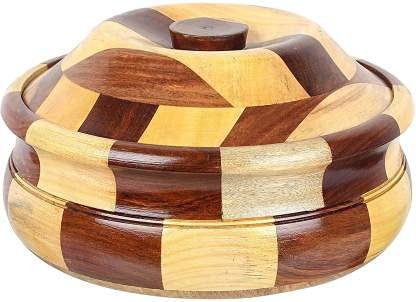 Furniture Hub Home Wood Striped Casserole Wood Casserole Box | Roti Box | Chapati Box Round Shape