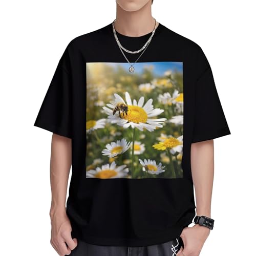 T-shirt coton marguerites pour femme haut décontracté à col rond