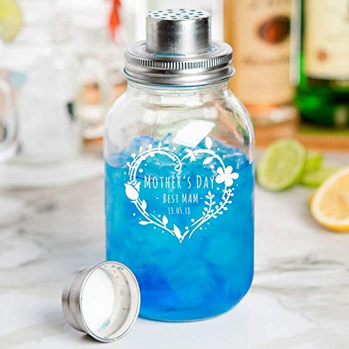 Personalized Happy Mother's Day Glass Mason Jar Bar Shaker with Metal Top