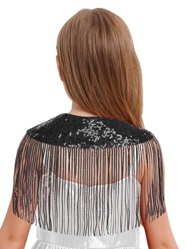 JEYPINMI Girls Sparkly Sequin Shawl Wrap Princess Tassels Shoulder Cape Kids Bowknot Bolero Shrug Cardigan2