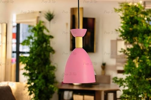 Image of Prop It Up Modern Pendant Light, Pink and Yellow Bell Shape, Ceiling Mount Hanging Lamp, Without Bulb