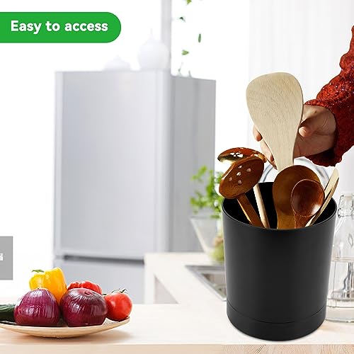 Cyrank Portautensili da Cucina, Portautensili Girevole a 360°, Porta Utensili Cucina da Appoggio a 360°, Organizer Cucina per Utensili e Posate, Porta Utensili da Cucina, per Piano di Lavoro(Nero)